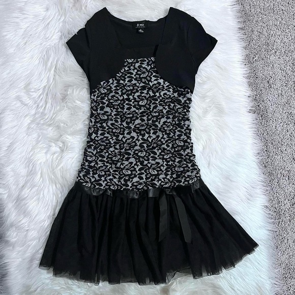 Byer Wear - Vintage Black & White Drop Waist Formal Midi/Mini Dress - Picture 1 of 8